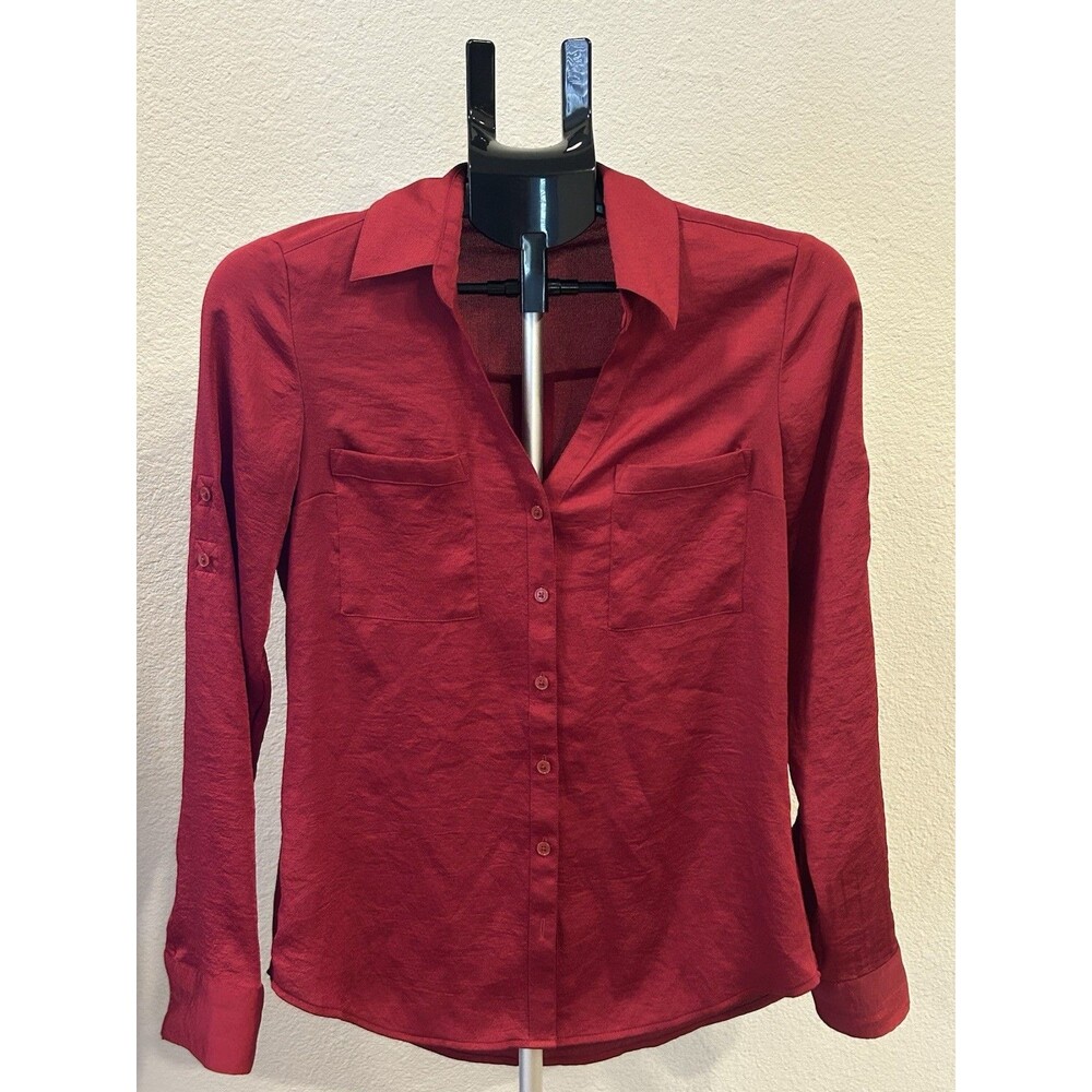 Express The Portofino Shirt Womens Small S/P Slim Fit Red Button Up Long Sleeve